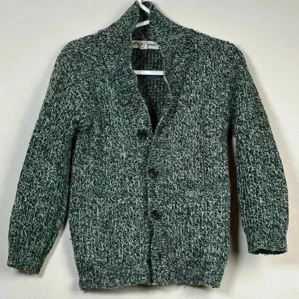 APPAMAN Marled Gray Black/White Wool Cardigan Button Sweater Long Sleeve Size 3T